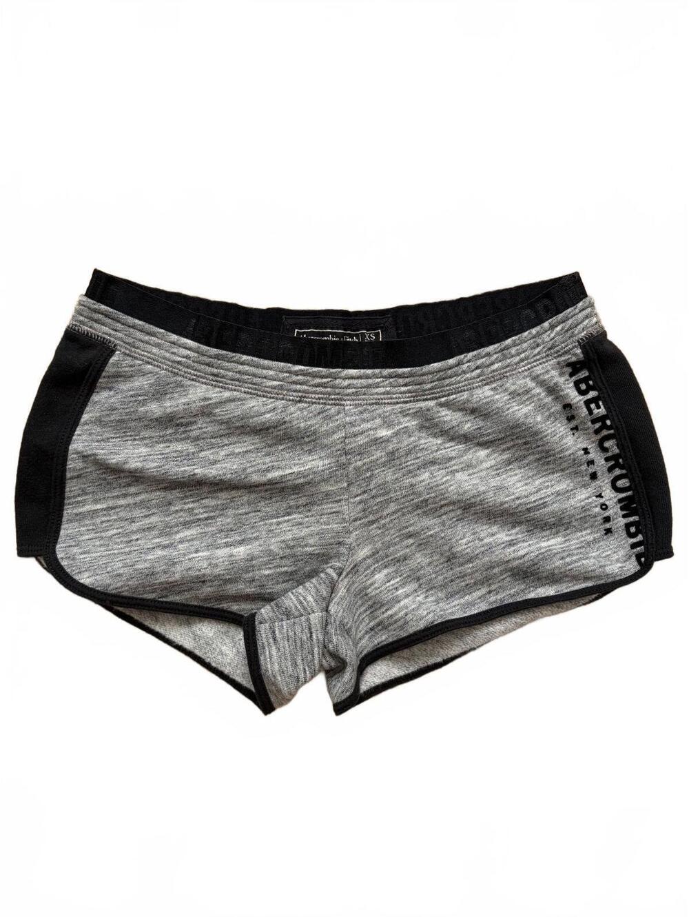Y2K Abercrombie & Fitch Dolphin Shorts Womens XS Gray Fleece Black Trim Logo